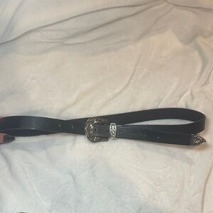 Elegant Black Leather Belt with Silver Buckle